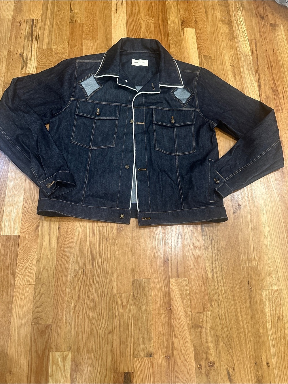 Todd Patrick Men's Dark Indigo Denim Shirt Jacket with Contrast white Piping LRG